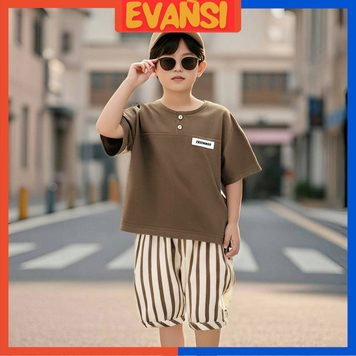 Baby Kids Short-Sleeved Two-Piece Suit Striped Shorts Boys And Girls Fashion Set 1-7 Years